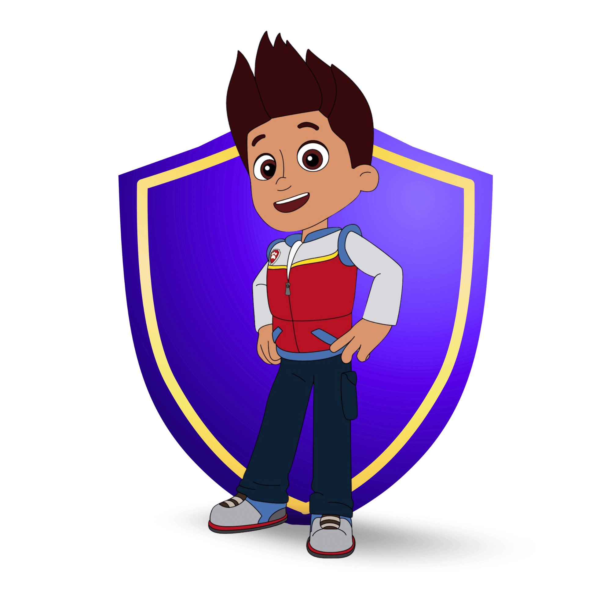 A Paw Patrol Ryder PNG featuring Ryder, the young leader of Paw Patrol, in his red and blue vest, standing with a smile on a transparent background.