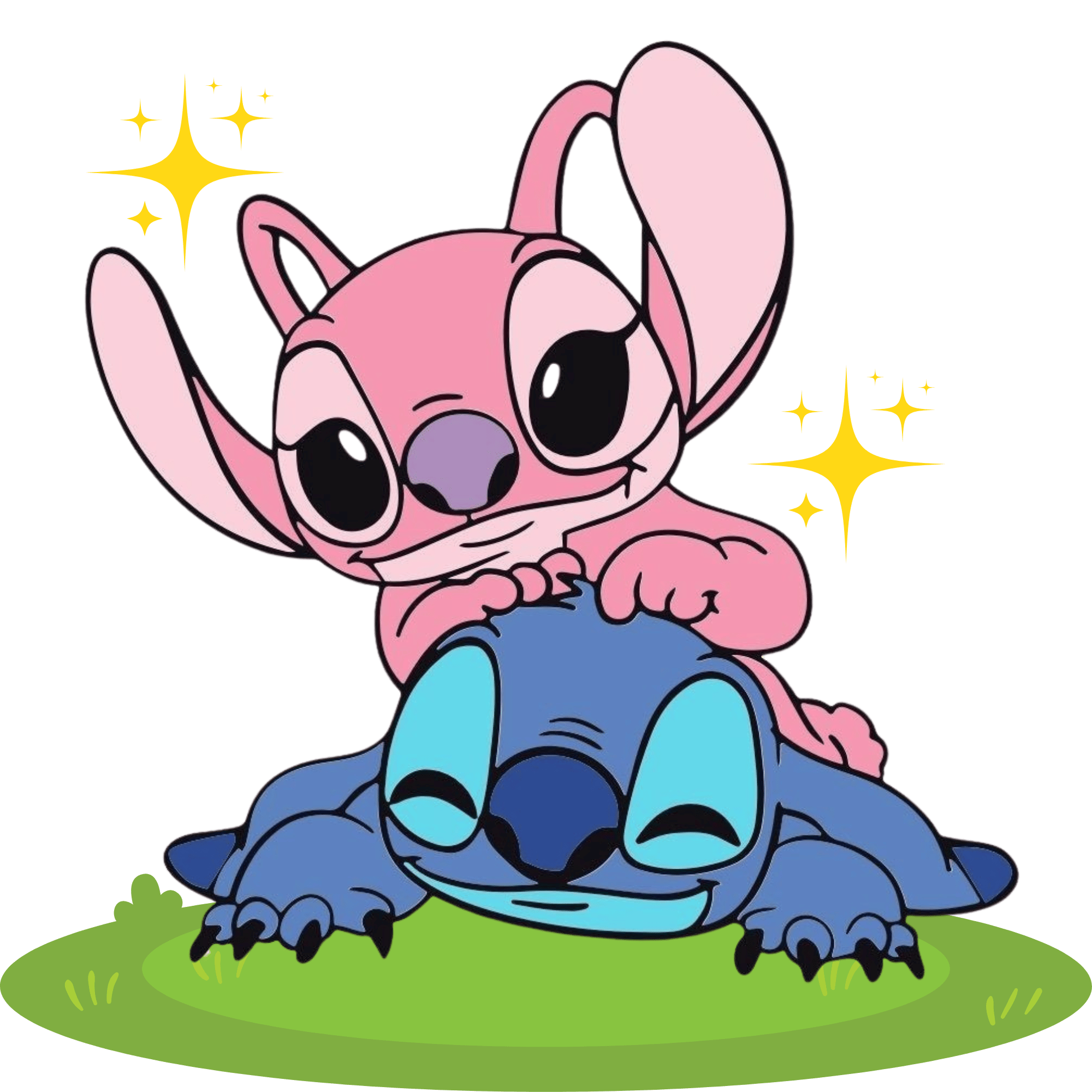 A vibrant Lilo & Stitch PNG featuring the adorable blue alien Stitch and Lilo on a transparent background.