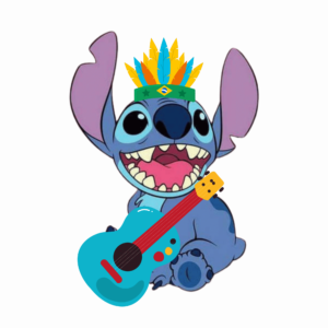 A Musician Stitch PNG featuring Stitch playing a guitar on a transparent background, perfect for creative projects and music lovers.