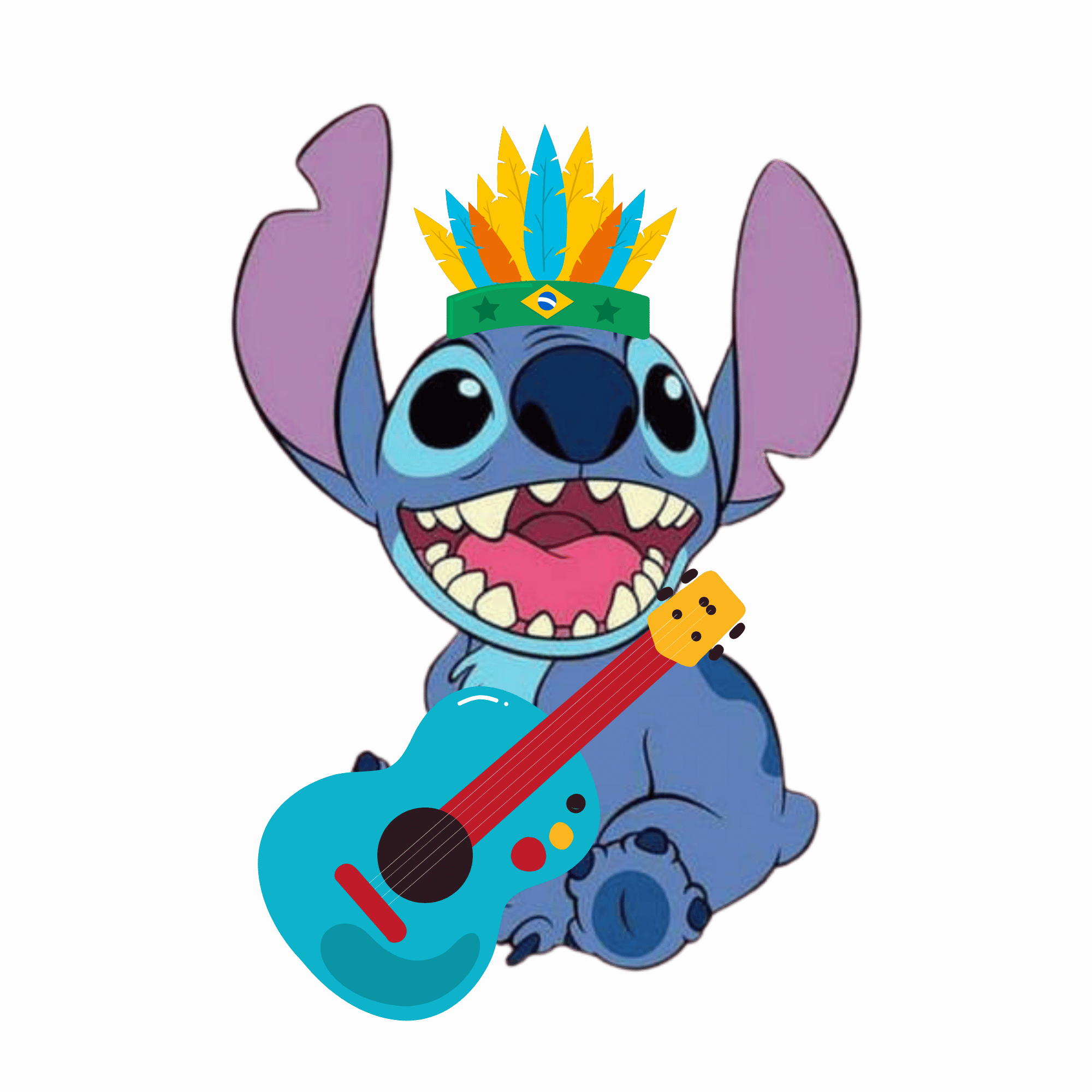 A Musician Stitch PNG featuring Stitch playing a guitar on a transparent background, perfect for creative projects and music lovers.