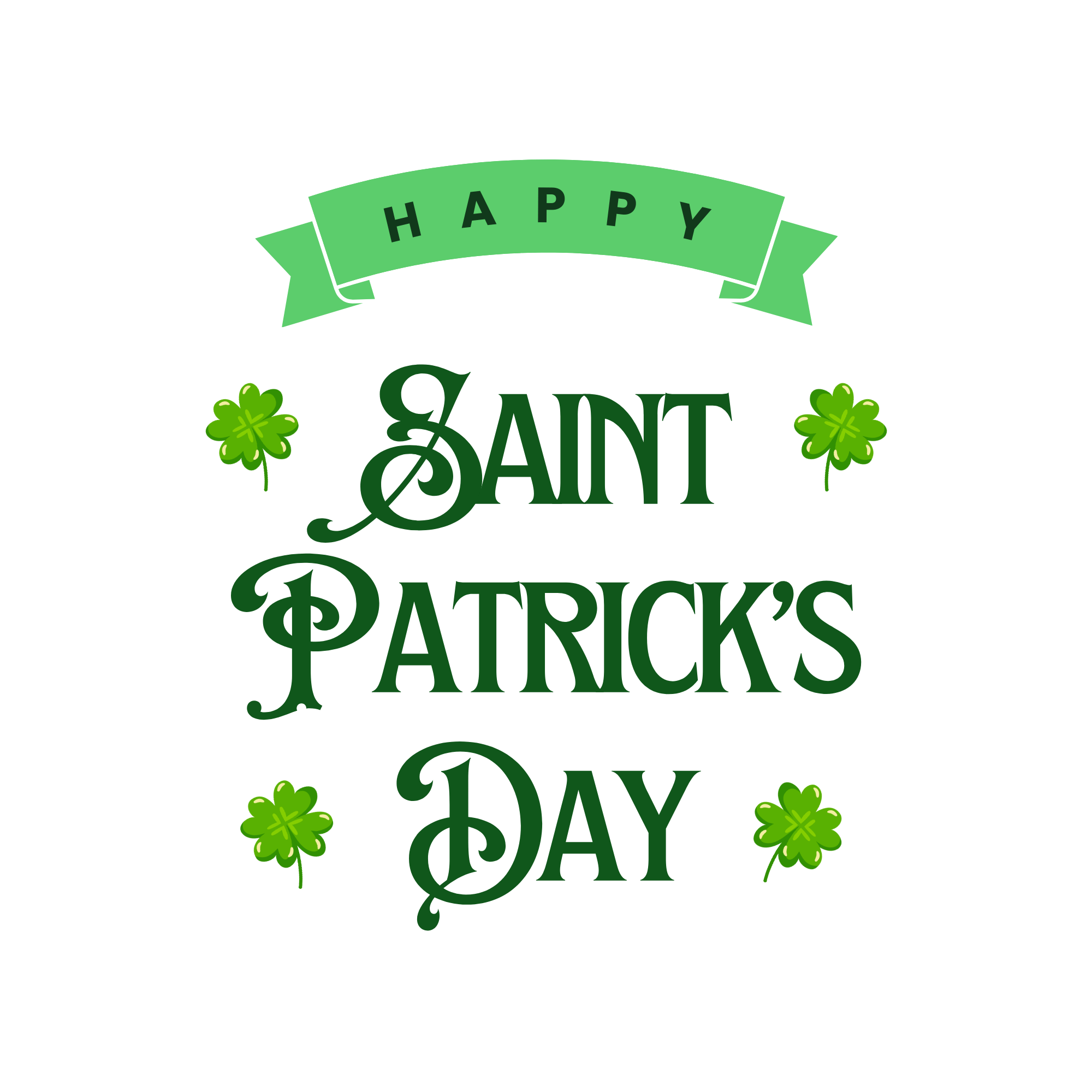 A Happy Saint Patrick’s Day PNG with festive shamrocks, a leprechaun hat, and a pot of gold, symbolizing Irish luck and joy.