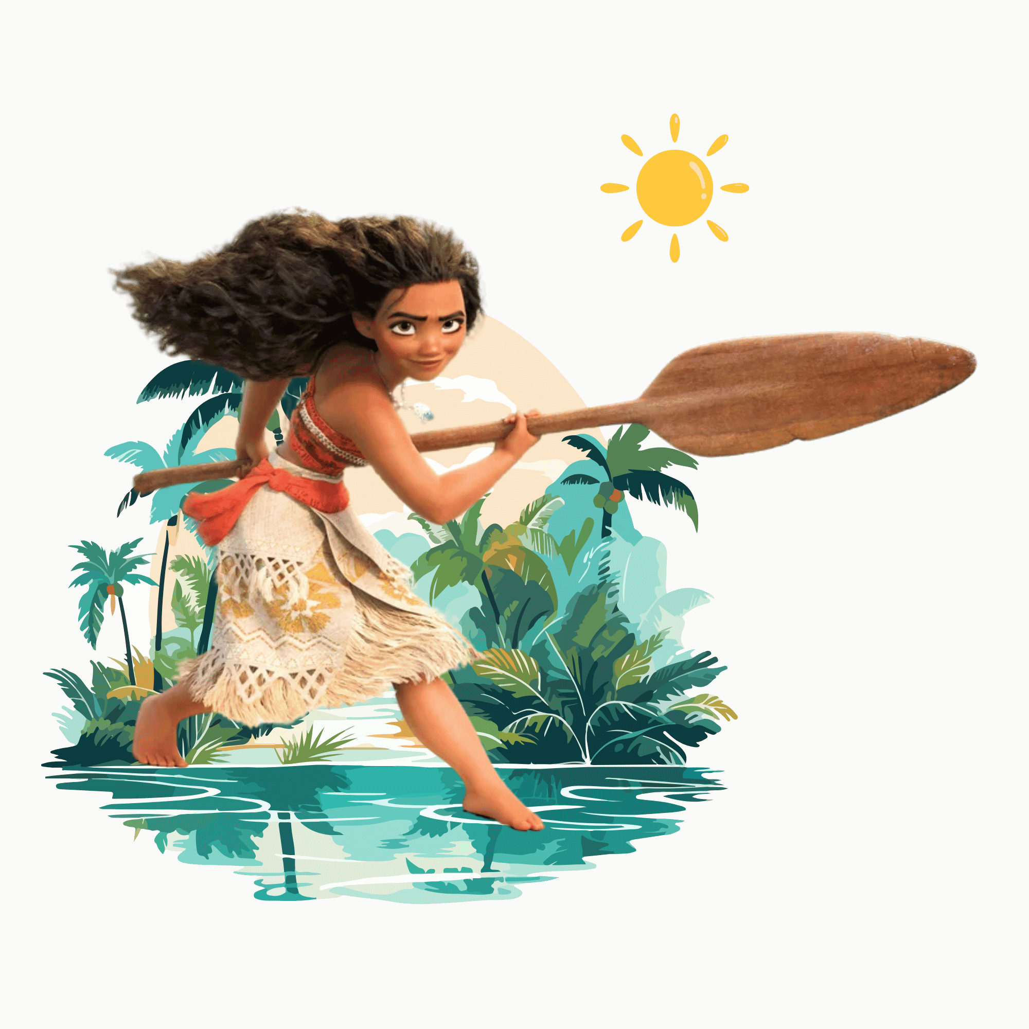 A Moana Vector PNG featuring Moana in her Polynesian attire, standing confidently with her oar, ready for an adventure.