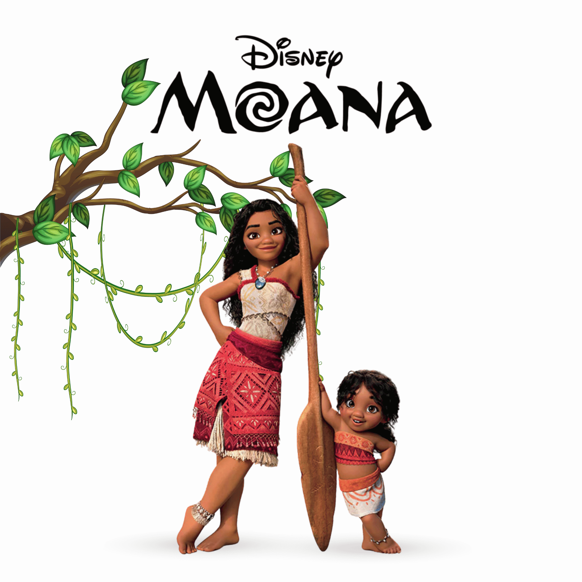 A Moana PNG featuring the fearless Polynesian princess holding her oar, wearing her signature outfit, and standing confidently.