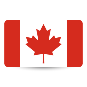 A rectangle-shaped Canada flag PNG with rounded corners and a subtle drop shadow, featuring the iconic red maple leaf in the center.