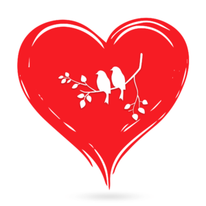 A romantic heart shape vector PNG featuring two birds sitting on a branch, symbolizing love and togetherness. Perfect for wedding invitations, Valentine’s Day, and decorative designs.