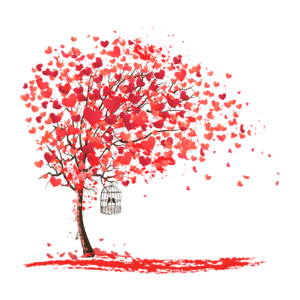 Love Tree with Bird PNG featuring a heart-shaped tree with birds, symbolizing love and romance.