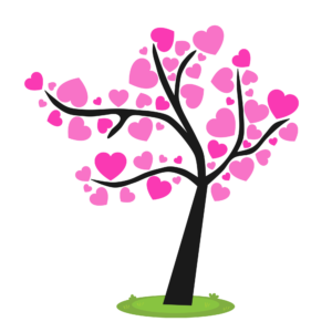 Love Tree vector PNG featuring a tree with heart-shaped leaves in a romantic style, perfect for wedding and Valentine’s Day designs.