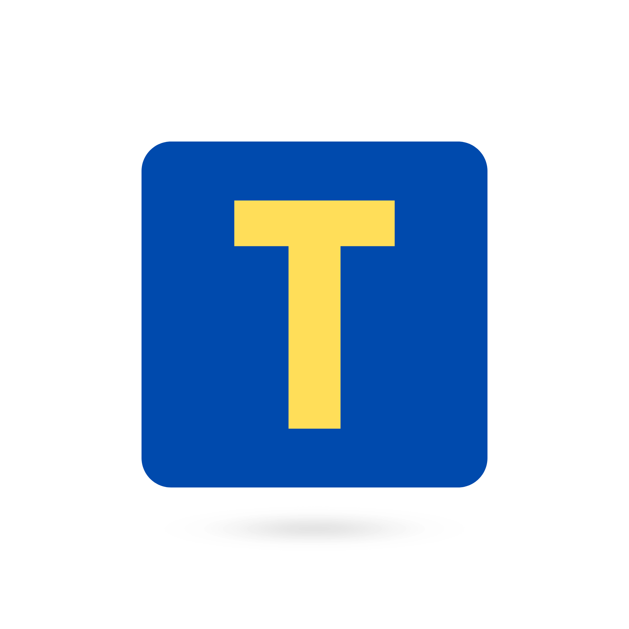 A bold capital "T" inside a navy blue box on a transparent background.