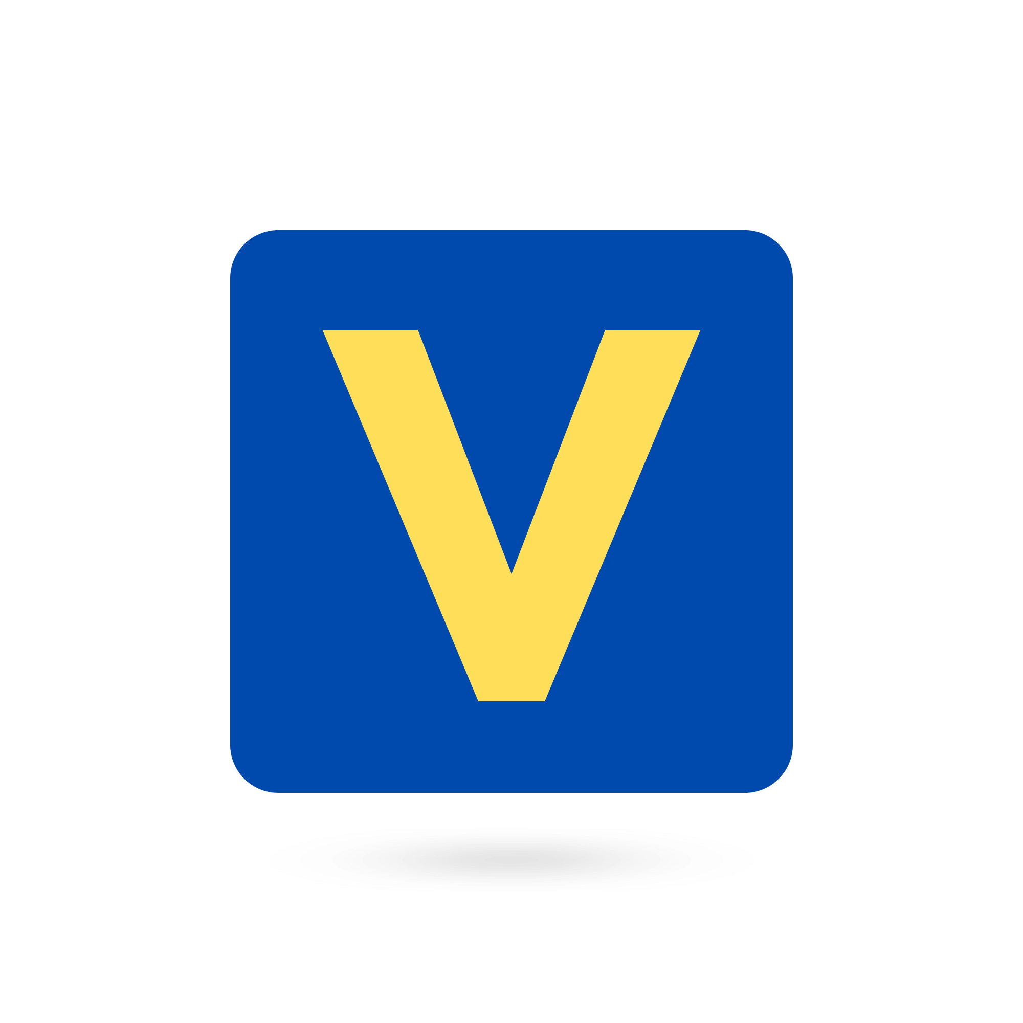 A bold capital "V" inside a red box on a transparent background.