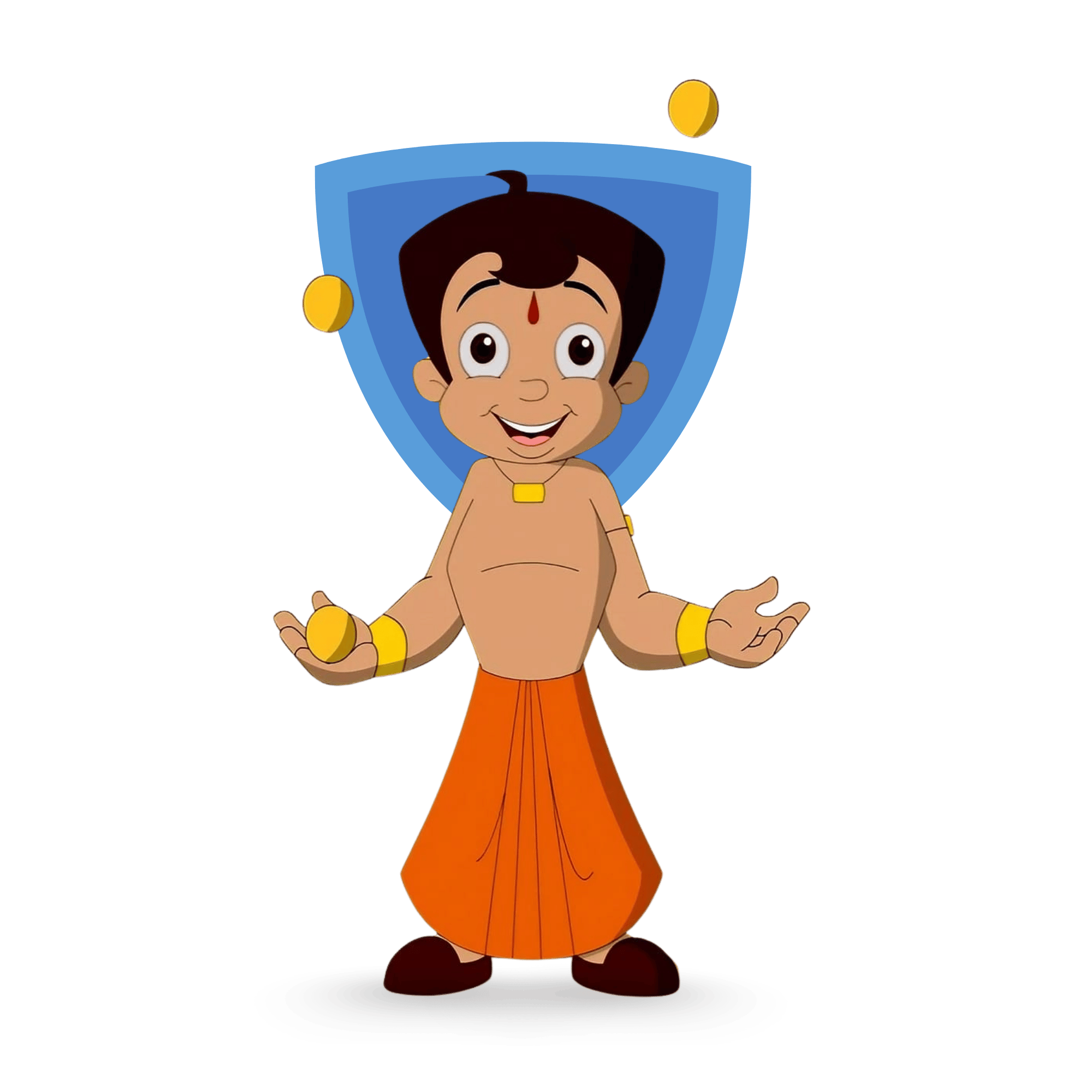 Chhota Bheem standing confidently in his orange dhoti with a heroic pose on a transparent background.