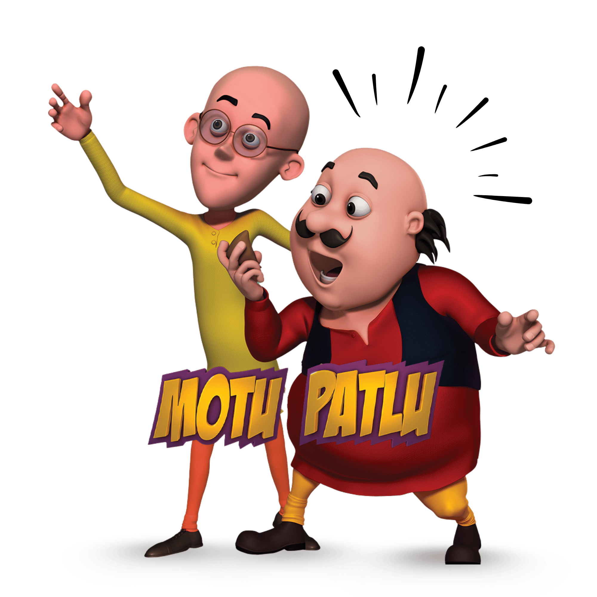 Motlu and Patlu standing together, smiling with expressive poses on a transparent background.