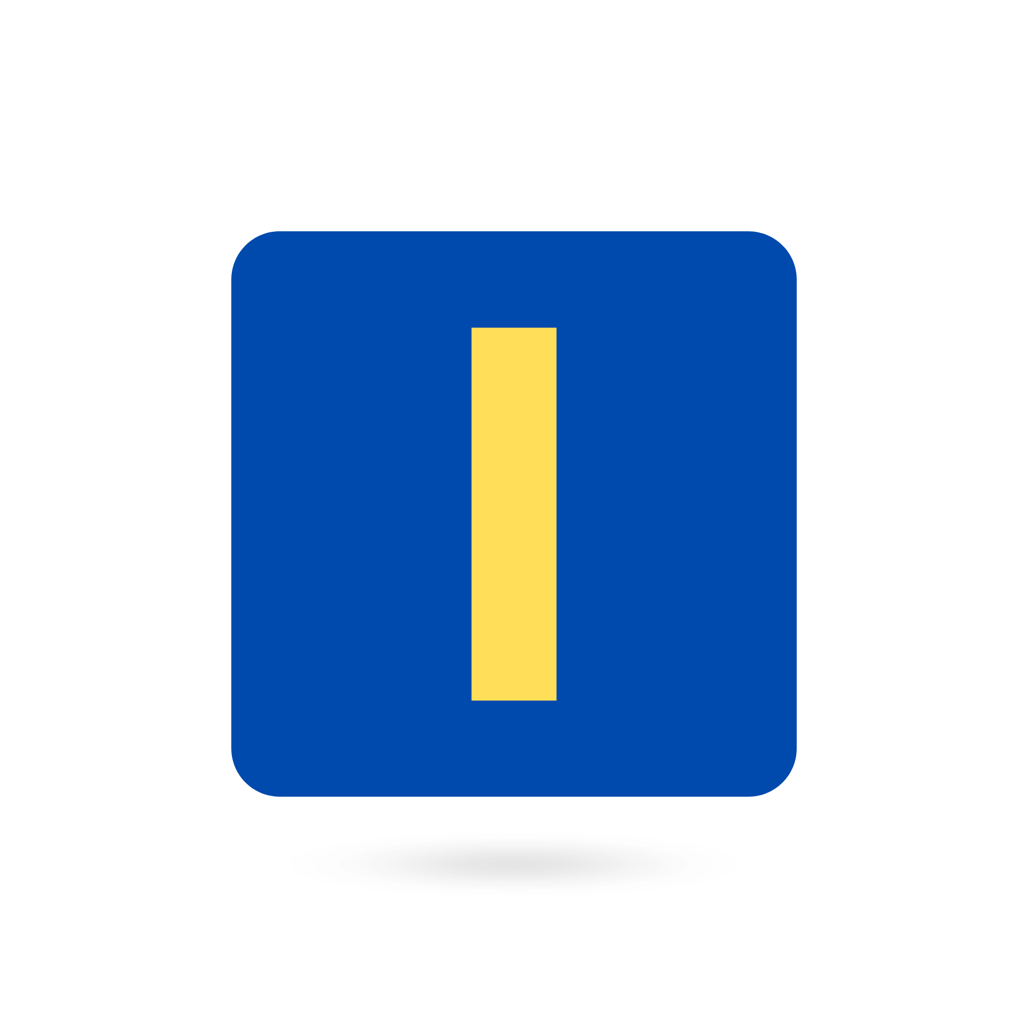 A bright yellow capital "I" centered in a solid blue square with a transparent background.