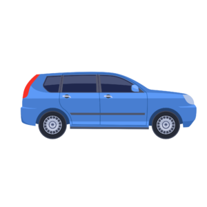 A modern flat design vector illustration of a car on a transparent background, perfect for transport and app design.