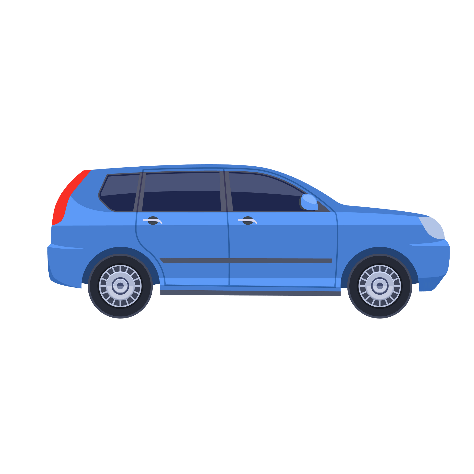A modern flat design vector illustration of a car on a transparent background, perfect for transport and app design.