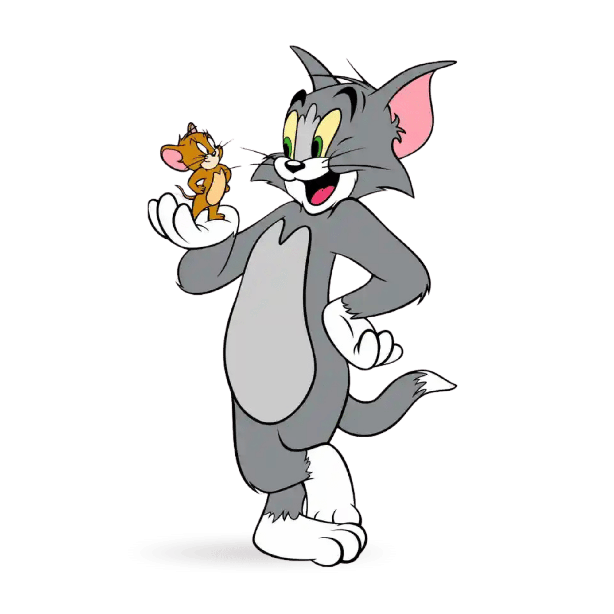 Tom the cat and Jerry the mouse from the classic cartoon series, shown in a playful pose on a transparent background.