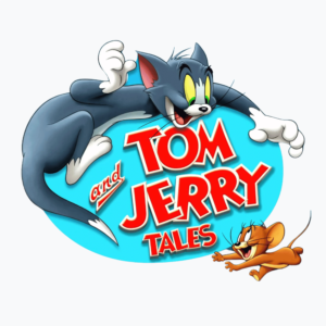 Tom the cat and Jerry the mouse in a playful pose from the classic cartoon, shown on a transparent background.