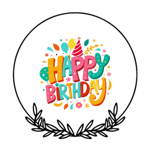 A clean and simple “Happy Birthday” in black text, ideal for minimal and elegant designs, on a transparent background.