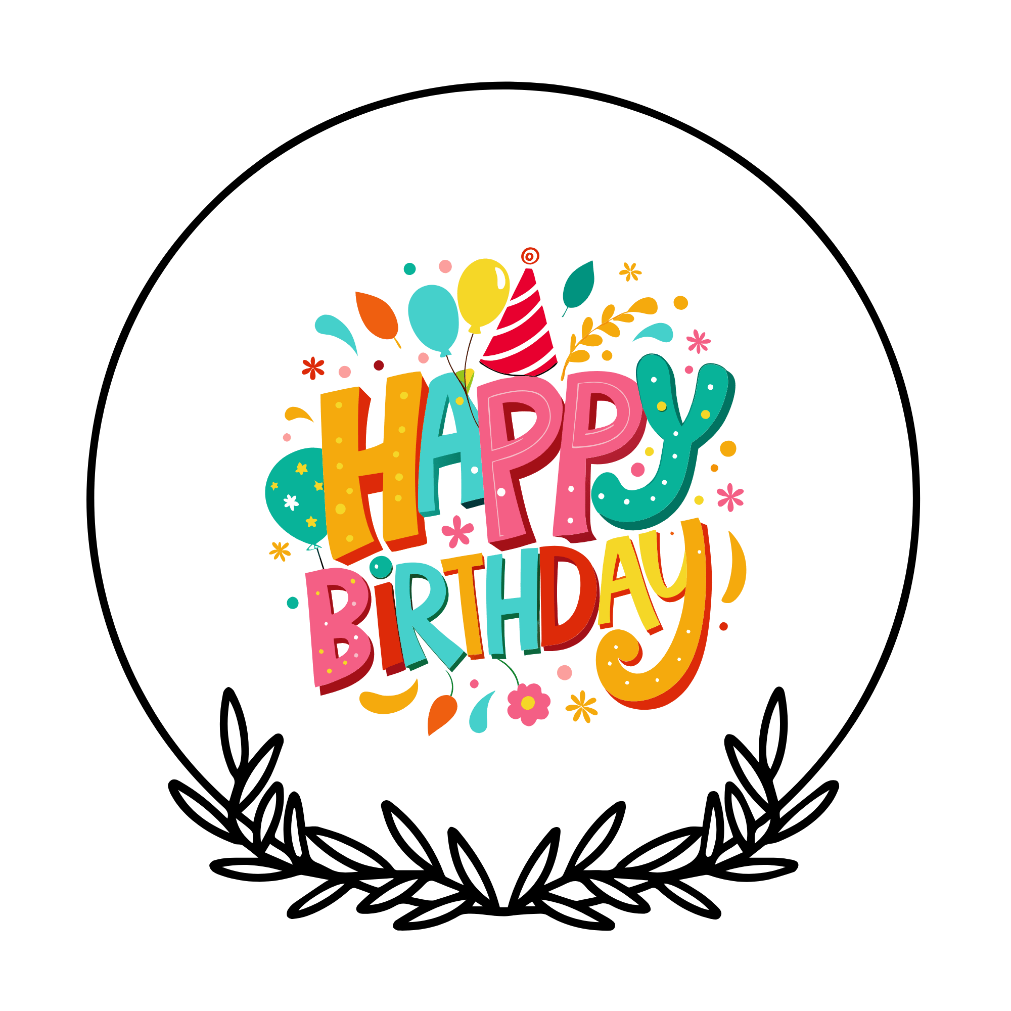 A clean and simple “Happy Birthday” in black text, ideal for minimal and elegant designs, on a transparent background.