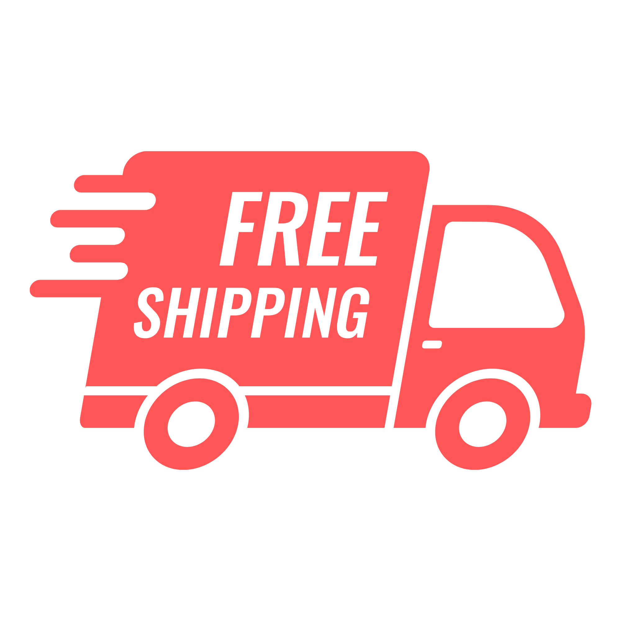 A promotional "FREE Shipping" banner with bold text and a delivery truck icon, shown on a transparent background.
