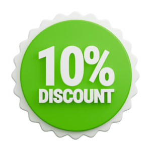 A bold "10% Discount" offer text, ideal for promotional banners and sale events, displayed on a transparent background.