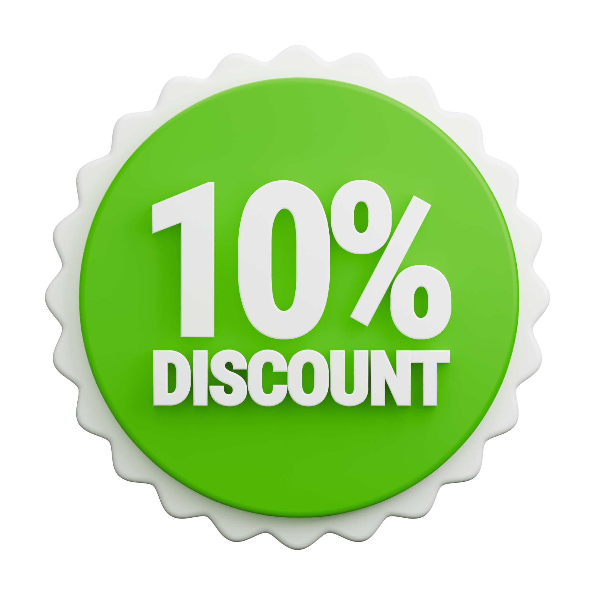 A bold "10% Discount" offer text, ideal for promotional banners and sale events, displayed on a transparent background.
