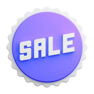 A bold "SALE" banner in vibrant colors to highlight discounts and offers, displayed on a transparent background.