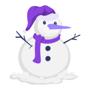 A smiling snowman with a scarf and buttons, perfect for winter-themed designs, on a transparent background.