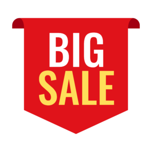 Bold “BIG SALE” text in red and white colors on a transparent background, perfect for marketing and promotional campaigns.