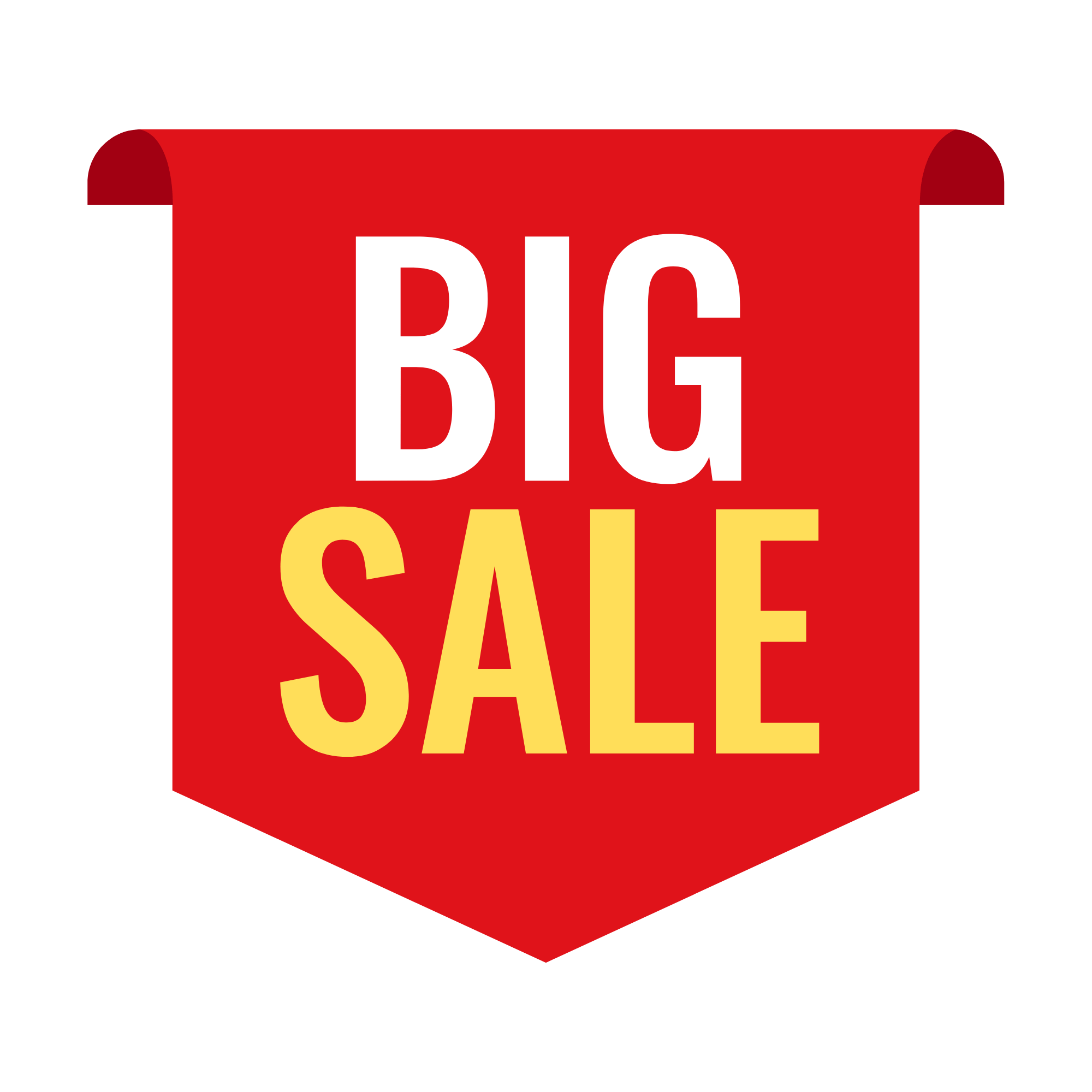 Bold “BIG SALE” text in red and white colors on a transparent background, perfect for marketing and promotional campaigns.