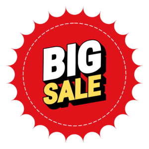 Bold “Big Sale” text in red and white colors on a transparent background, perfect for marketing and promotional campaigns.