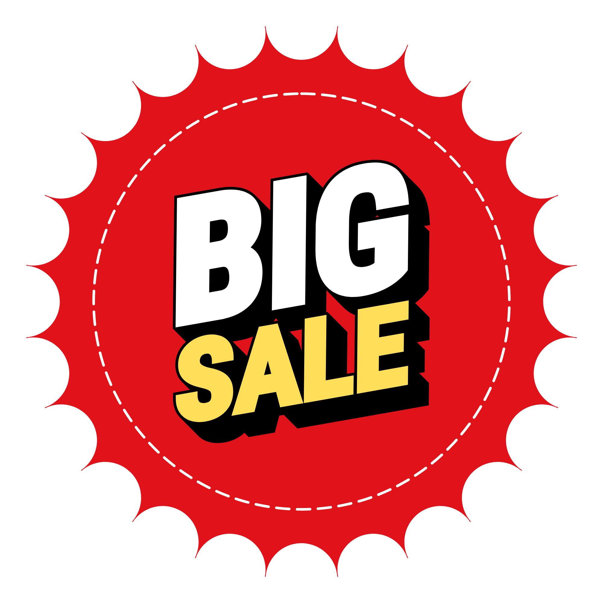 Bold “Big Sale” text in red and white colors on a transparent background, perfect for marketing and promotional campaigns.