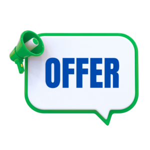 A bright red and yellow “Offer” badge with bold text on a transparent background, perfect for highlighting deals and promotions.