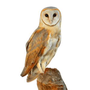 A friendly cartoon owl with large expressive eyes and colorful feathers, ideal for kids' projects and fun educational materials, on a transparent background.