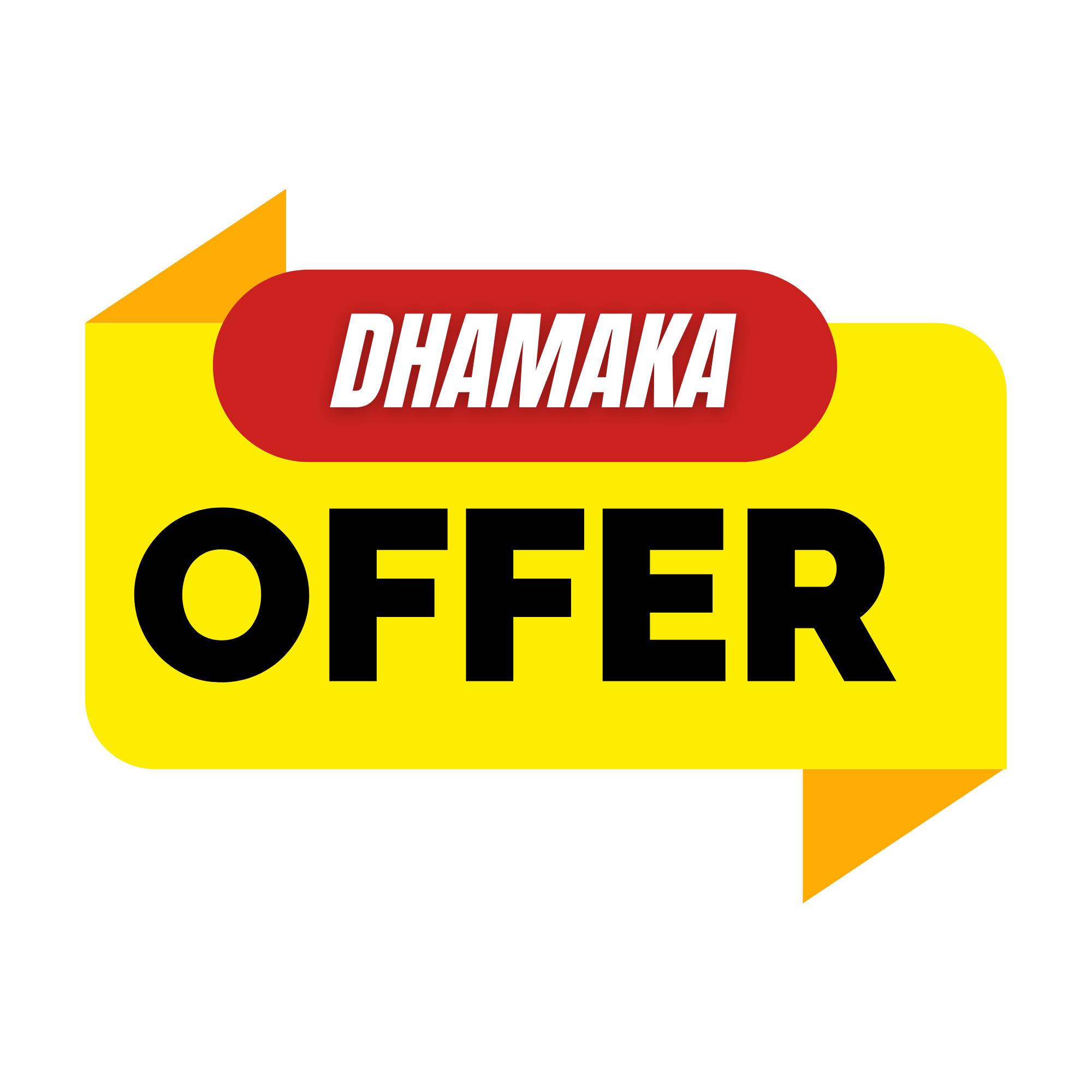 A festive “Dhamaka Offer” badge with explosive design elements and bold colors, ideal for Indian festive promotions on a transparent background.