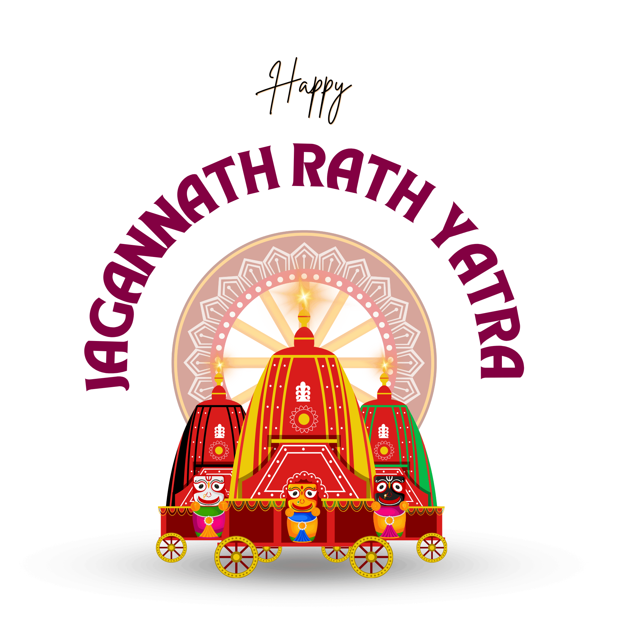 A vibrant illustration of Lord Jagannath’s chariot from the Rath Yatra festival, with detailed traditional decorations on a transparent background.