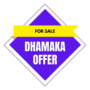 Bright red and yellow “Dhamaka Offer” graphic with bold letters on a transparent background, perfect for festive sales and Diwali promotions.