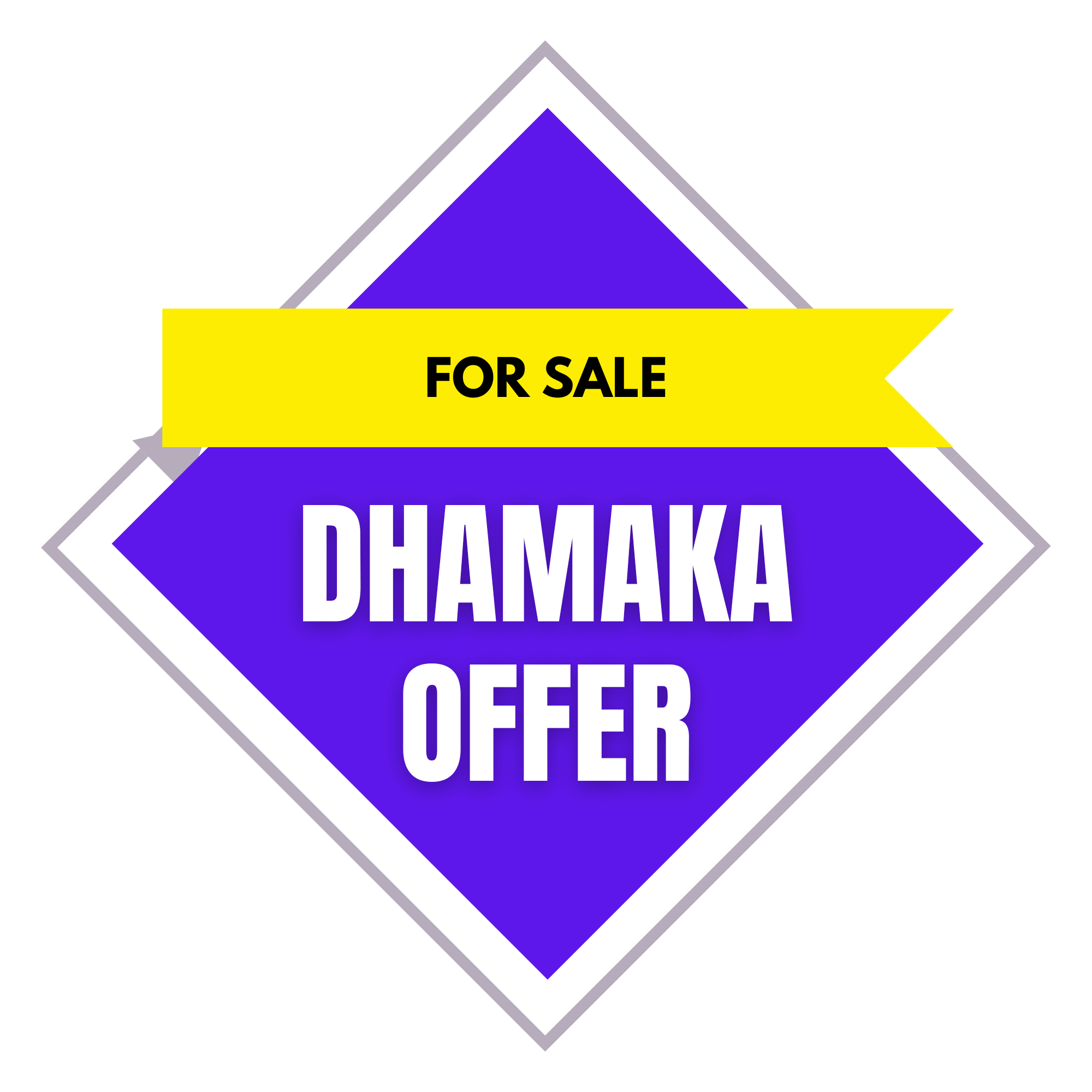 Bright red and yellow “Dhamaka Offer” graphic with bold letters on a transparent background, perfect for festive sales and Diwali promotions.