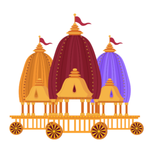 A decorative Indian chariot or “Rath” used in Hindu festivals like Rath Yatra, shown on a transparent background for cultural and spiritual use.