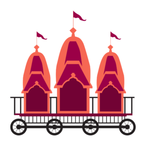 A beautifully designed traditional Indian chariot or "Rath" used in Rath Yatra festivals, shown on a transparent background.