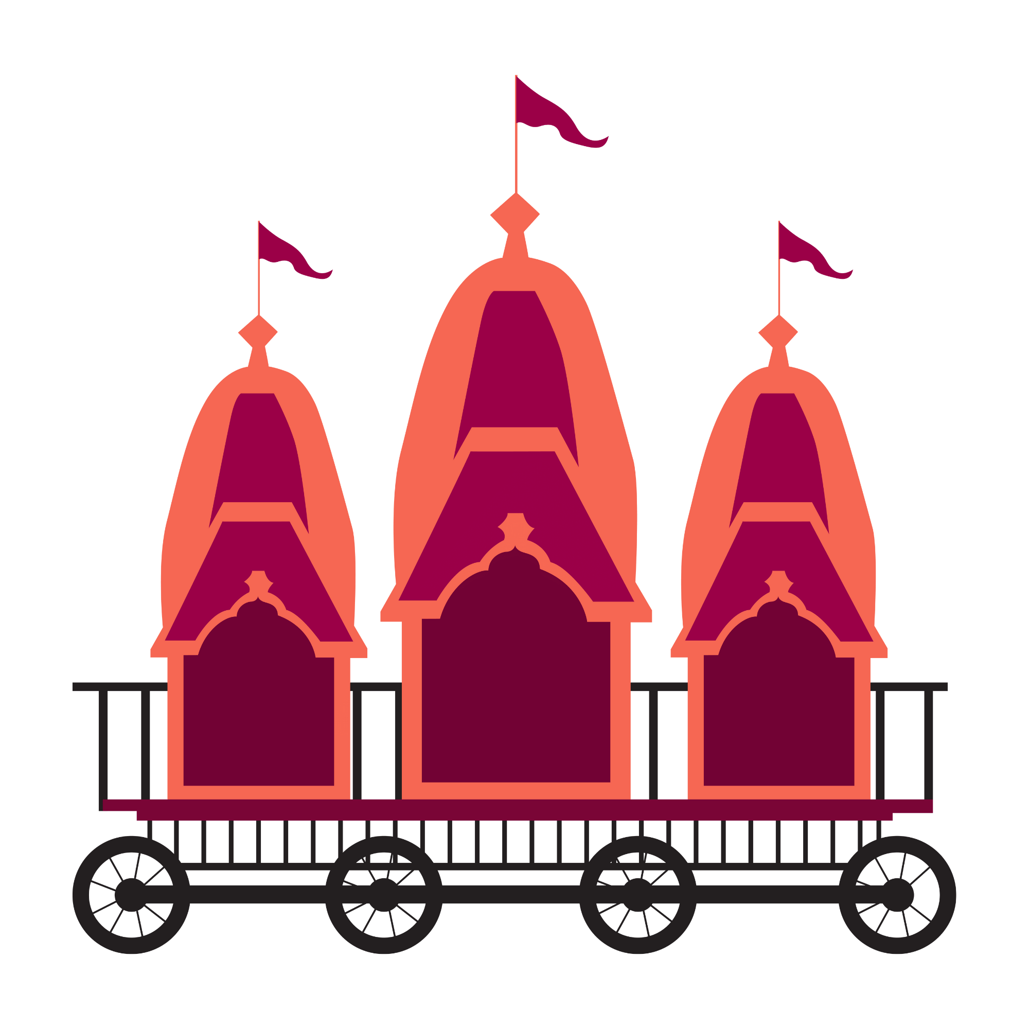 A beautifully designed traditional Indian chariot or "Rath" used in Rath Yatra festivals, shown on a transparent background.