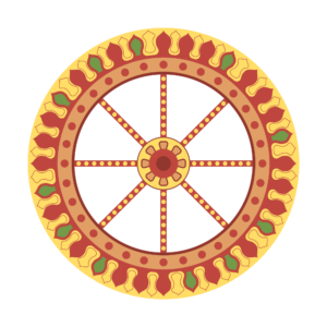 A detailed traditional Indian chariot wheel design used in Rath Yatra celebrations, displayed with a transparent background for cultural and festive design use.