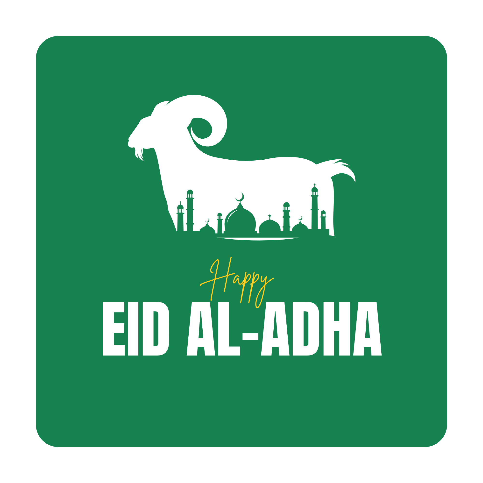 A decorative design for Eid ul Adha with mosque and crescent moon elements, symbolizing the Islamic festival of sacrifice, on a transparent background.