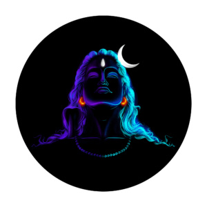 A bold vector illustration of Lord Shiva (Mahadev) in a meditative pose or powerful stance, featuring Trishul and Damru, with a transparent background.