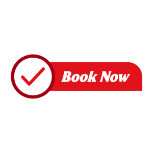 A modern “Book Now” button with bold text and rounded design, isolated on a transparent background, perfect for digital booking interfaces.