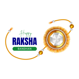 A colorful Happy Raksha Bandhan design with rakhi and decorative elements on a transparent background.