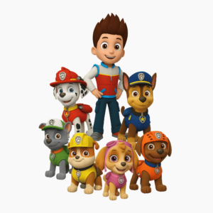 Transparent illustration of Paw Patrol characters from the popular children’s TV series, isolated on a transparent background.