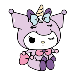 Cute Kuromi cartoon character from Sanrio in a transparent PNG format.