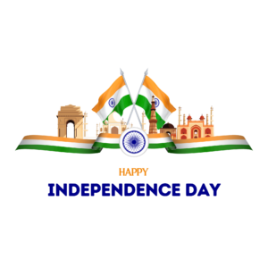 Transparent Happy Independence Day PNG featuring Tiranga and patriotic elements in HD.