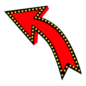 Transparent PNG of a red arrow with a yellow dot, used for direction and highlights.