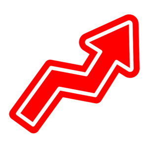 Transparent PNG of a growing red arrow pointing upward, symbolizing growth and success.